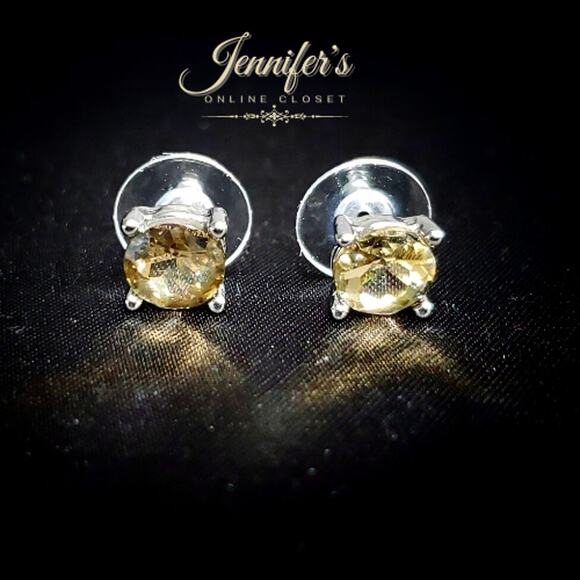 3/$25 Round Amber Crystal & Silver Stud Earrings - Picture 1 of 8